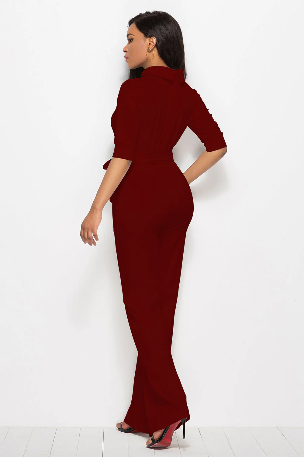 Mock Neck Tie-Waist Half Sleeve Jumpsuit - Image 26
