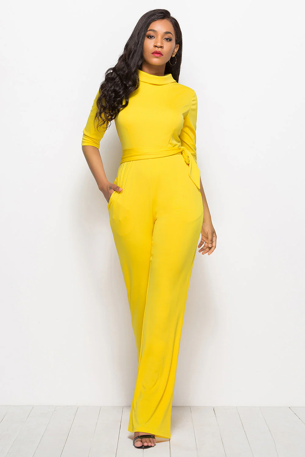 Mock Neck Tie-Waist Half Sleeve Jumpsuit - Image 4