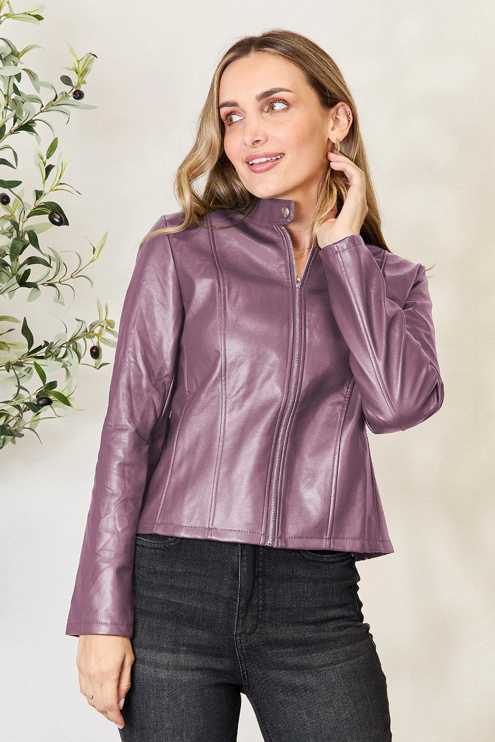 Mock Neck Zip Up Jacket - Image 35