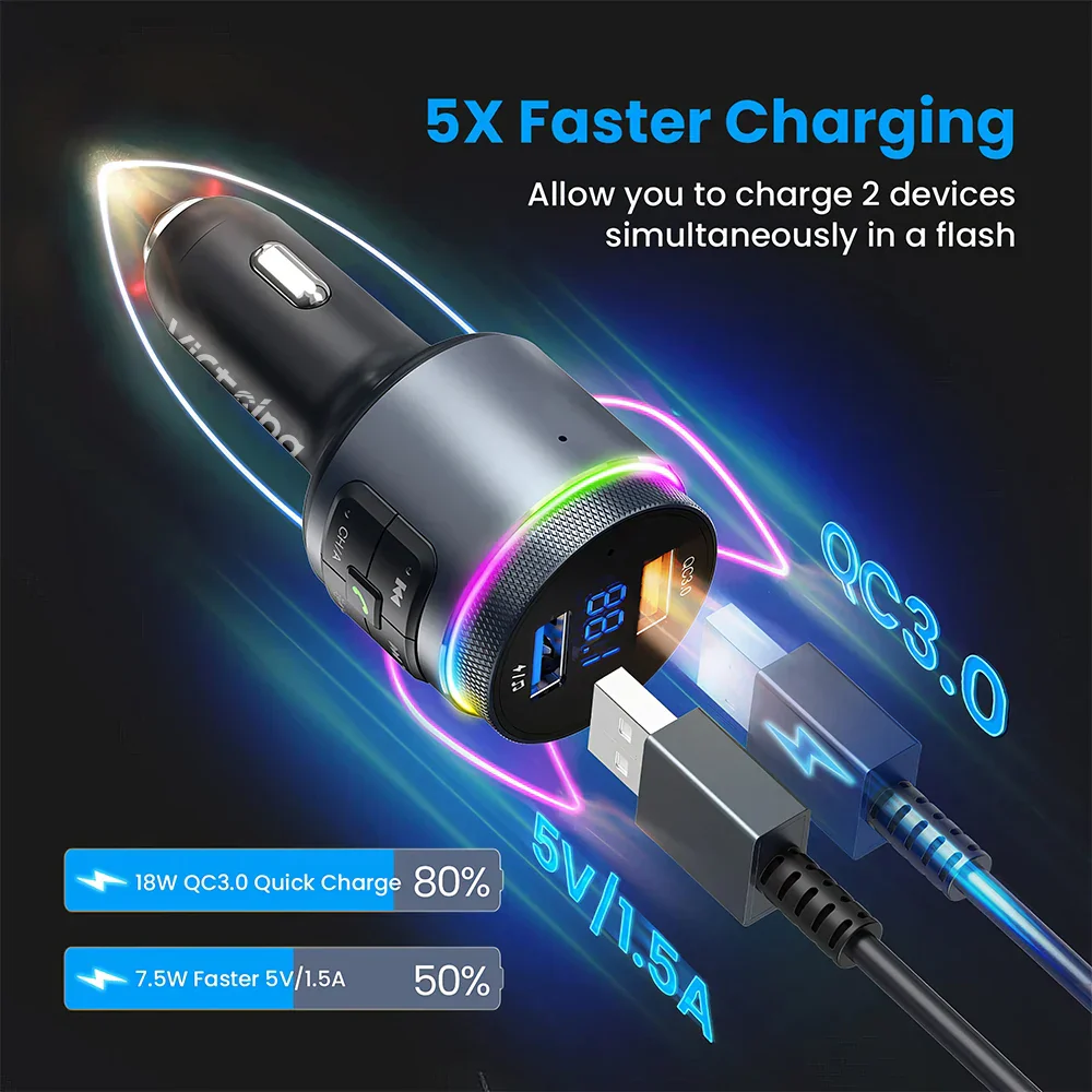 Mpow Bluetooth FM Transmitter for Car Adapter Bluetooth Wireless Radio MP3 Player with QC3.0 Quick Charge Handsfree Callling - Image 2