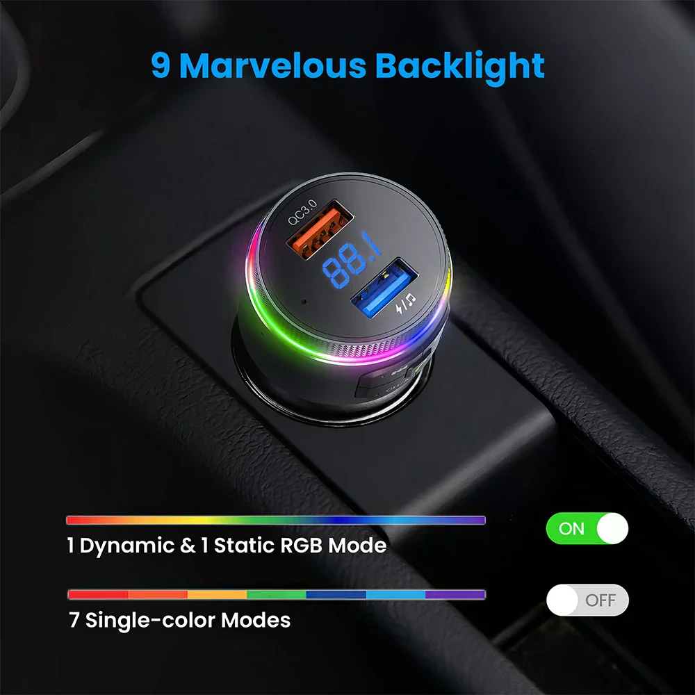 Mpow Bluetooth FM Transmitter for Car Adapter Bluetooth Wireless Radio MP3 Player with QC3.0 Quick Charge Handsfree Callling - Image 3