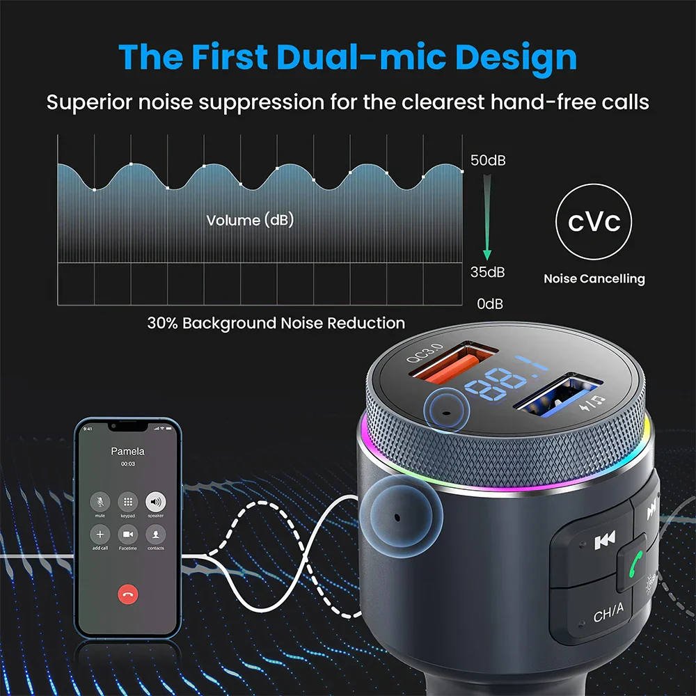 Mpow Bluetooth FM Transmitter for Car Adapter Bluetooth Wireless Radio MP3 Player with QC3.0 Quick Charge Handsfree Callling - Image 4