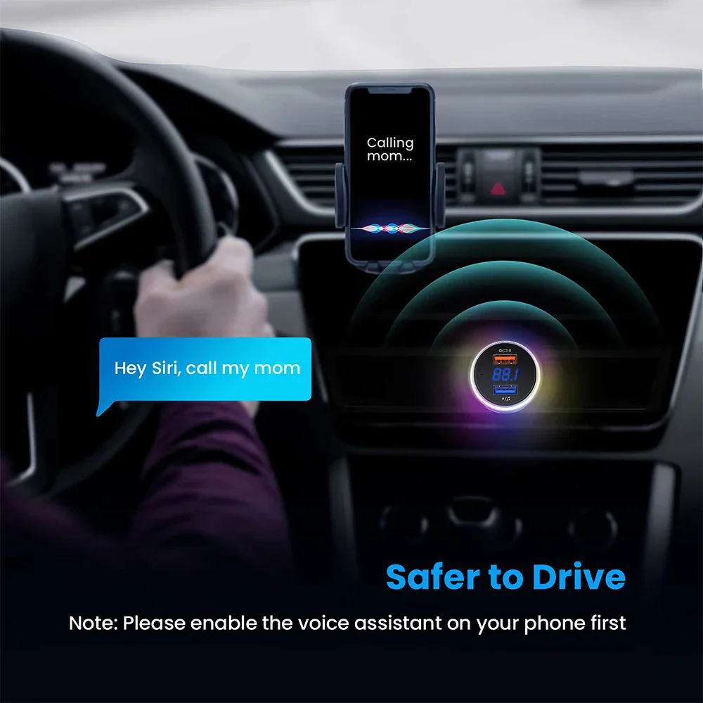 Mpow Bluetooth FM Transmitter for Car Adapter Bluetooth Wireless Radio MP3 Player with QC3.0 Quick Charge Handsfree Callling - Image 5