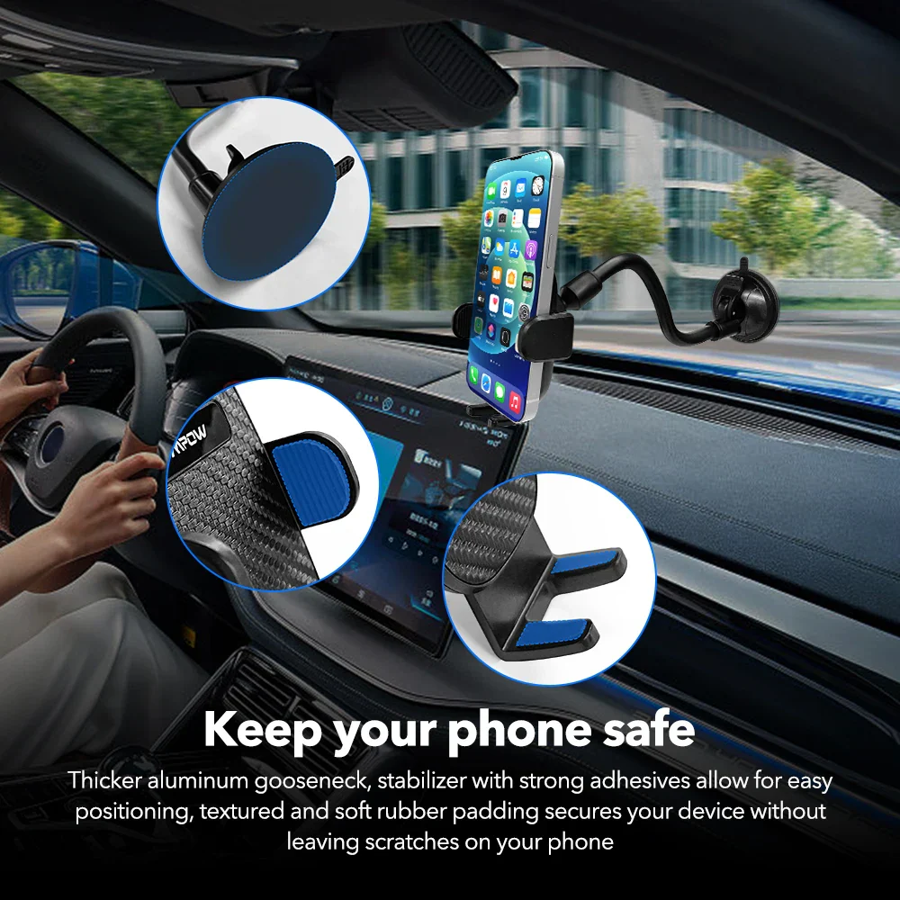 Mpow CA158 Universal Car Phone Mount Windshield Dashboard Car Phone Holder with Long Gooseneck for iPhone 14 15 Plus Max Samsung - Image 6