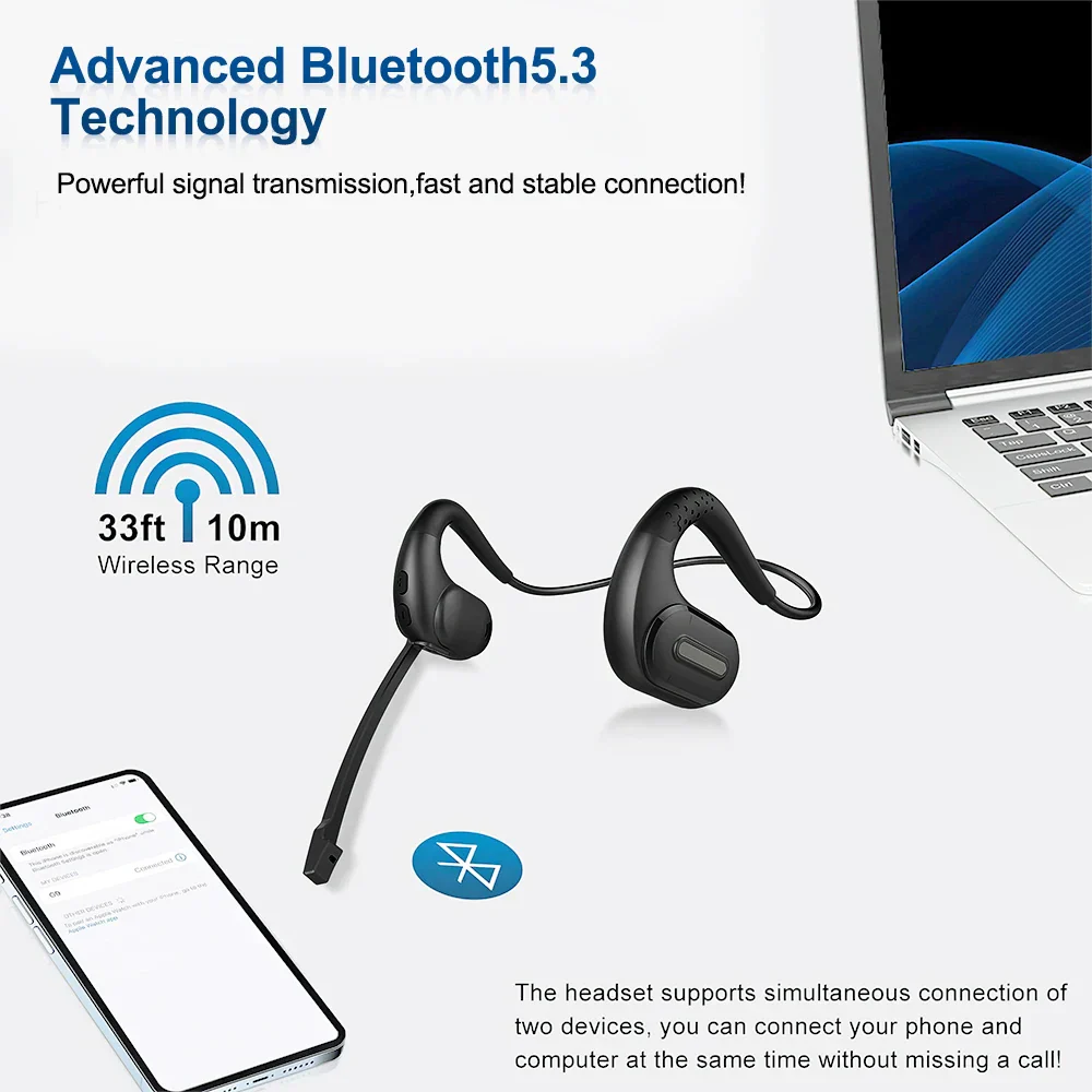 Mpow G9 Bluetooth 5.3 Open Ear Headphones with Removable Microphone Noise Cancelling Air Conduction Headset with 12H Playtime - Image 3
