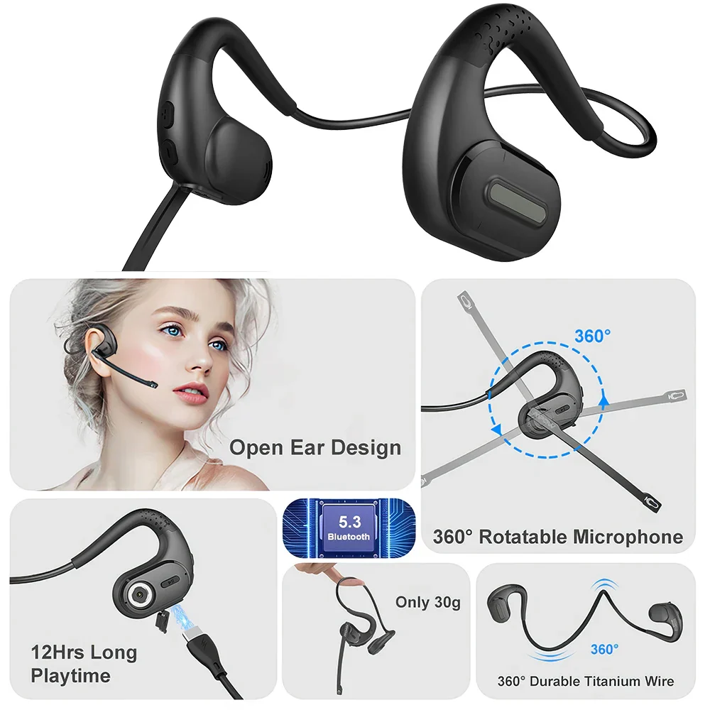 Mpow G9 Bluetooth 5.3 Open Ear Headphones with Removable Microphone Noise Cancelling Air Conduction Headset with 12H Playtime - Image 5