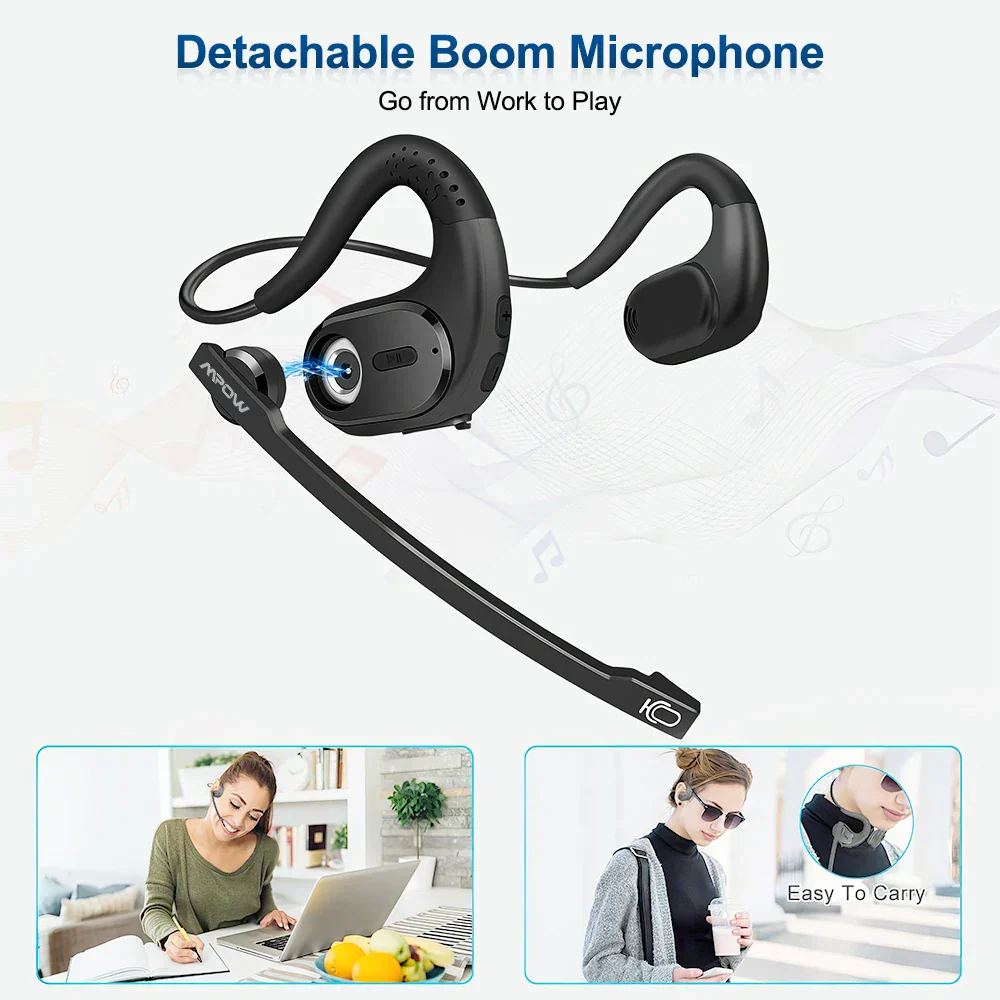 Mpow G9 Bluetooth 5.3 Open Ear Headphones with Removable Microphone Noise Cancelling Air Conduction Headset with 12H Playtime - Image 8