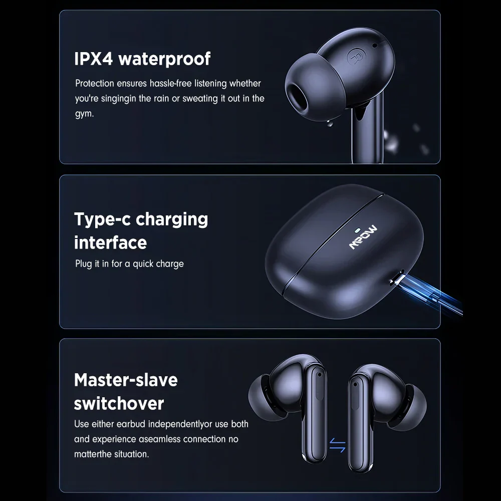 Mpow XY-17 ANC Active Noise Reduction Earphones Bluetooth 5.3 In-ear Sports Headphones with Dual Mic 24H Immersive Music Headset - Image 6