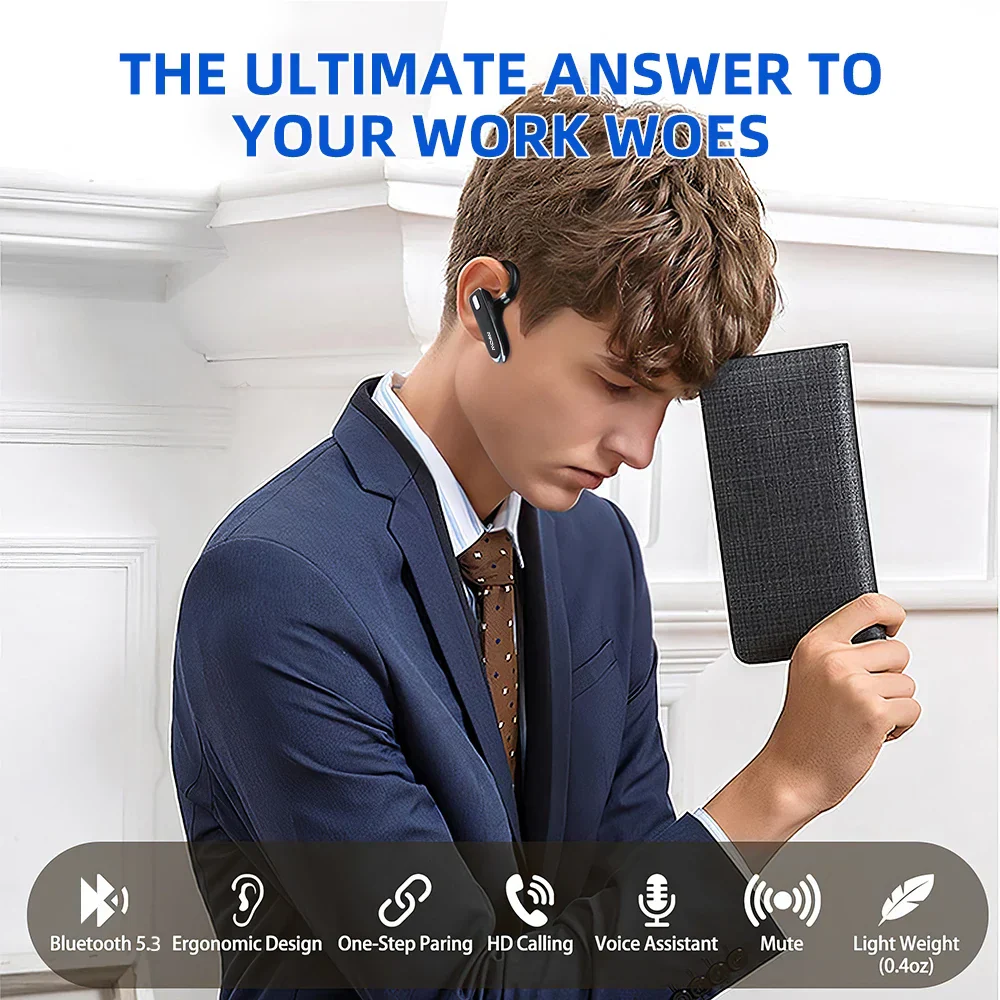 Mpow YYK530 Bluetooth Business Earpiece V5.3 Noise Cancellation Wireless Trucker Handsfree Earphone In Ear 12H Talk Time Headset - Image 2