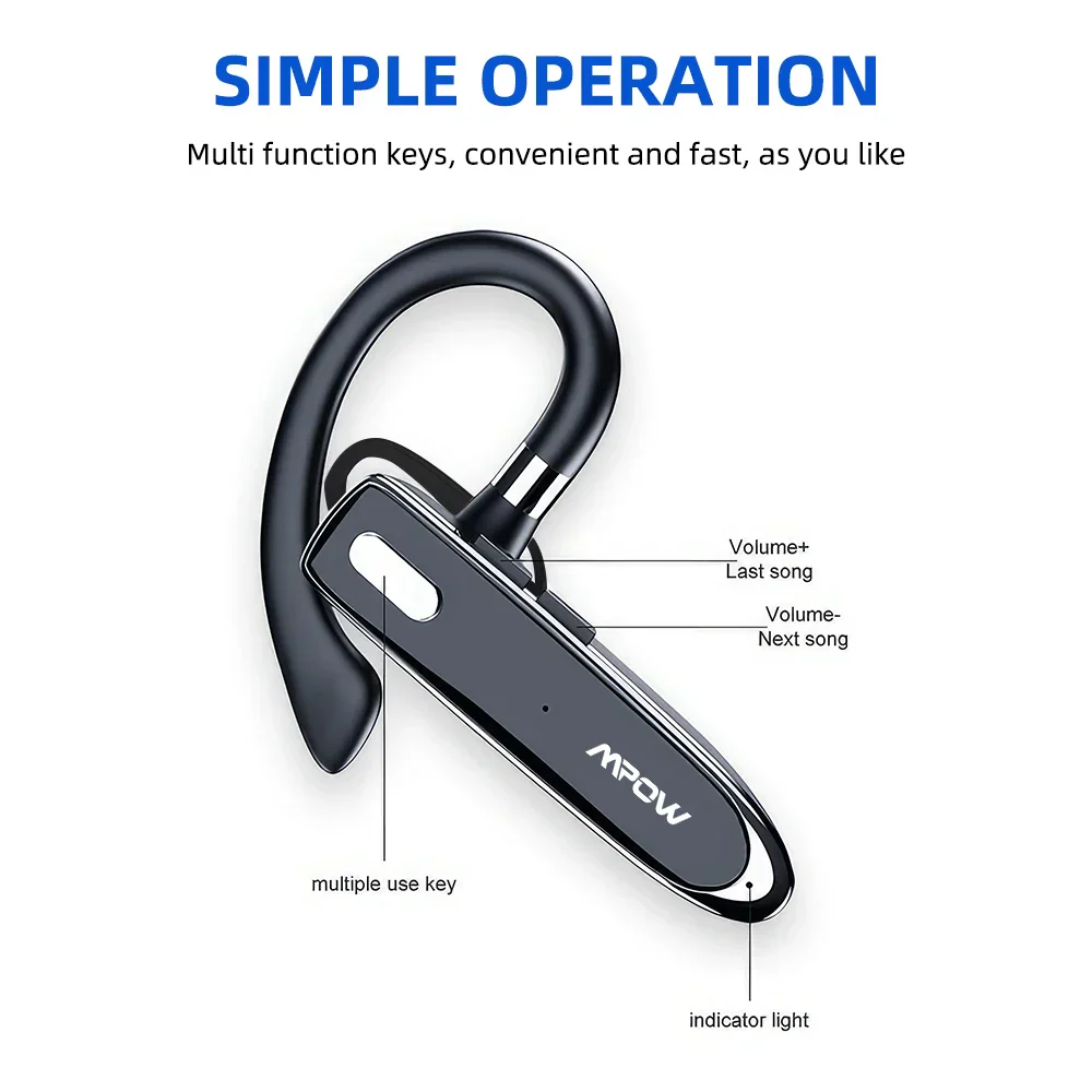 Mpow YYK530 Bluetooth Business Earpiece V5.3 Noise Cancellation Wireless Trucker Handsfree Earphone In Ear 12H Talk Time Headset - Image 4