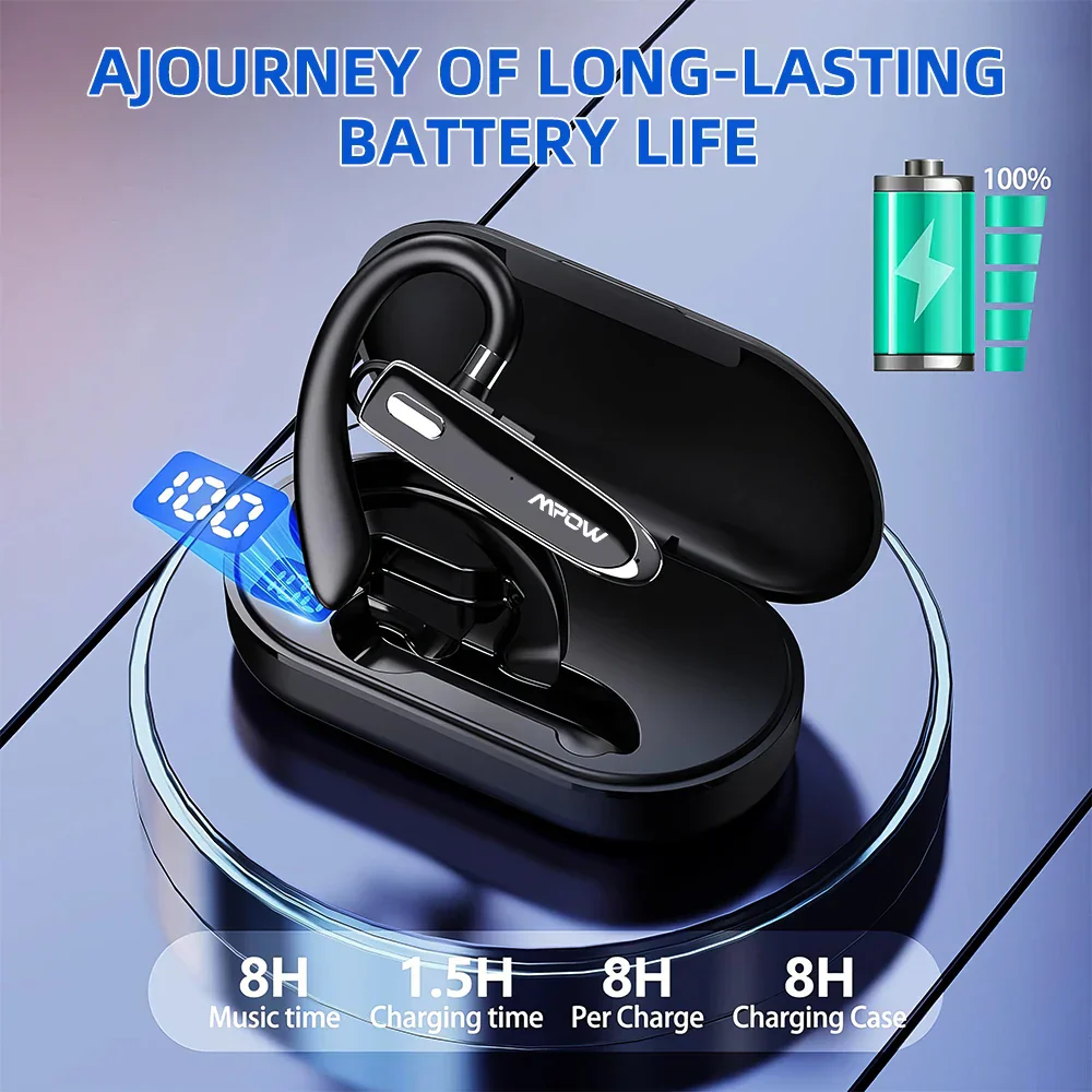 Mpow YYK530 Bluetooth Business Earpiece V5.3 Noise Cancellation Wireless Trucker Handsfree Earphone In Ear 12H Talk Time Headset - Image 6