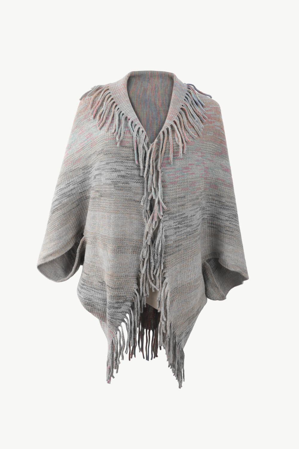 Multicolored Fringe Trim Poncho - Image 10