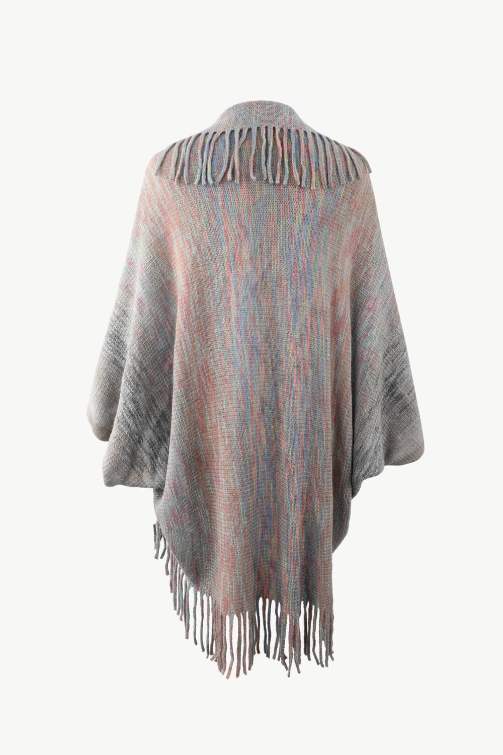 Multicolored Fringe Trim Poncho - Image 11
