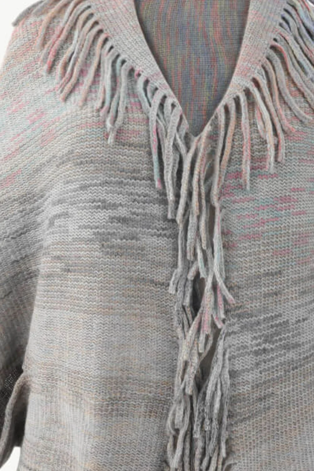 Multicolored Fringe Trim Poncho - Image 12