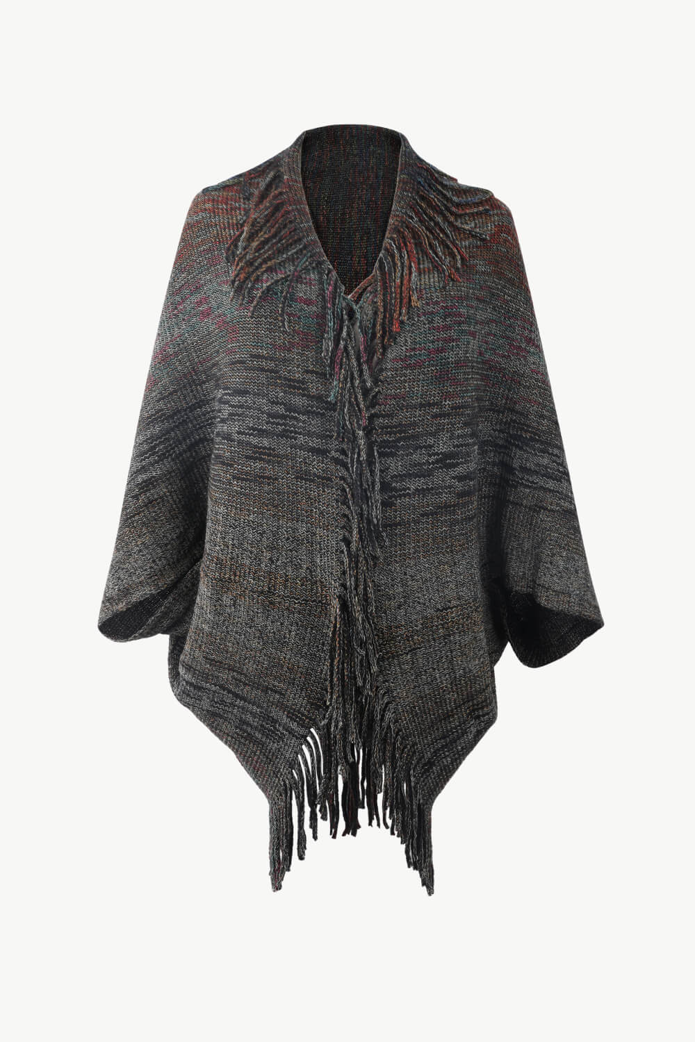 Multicolored Fringe Trim Poncho - Image 13