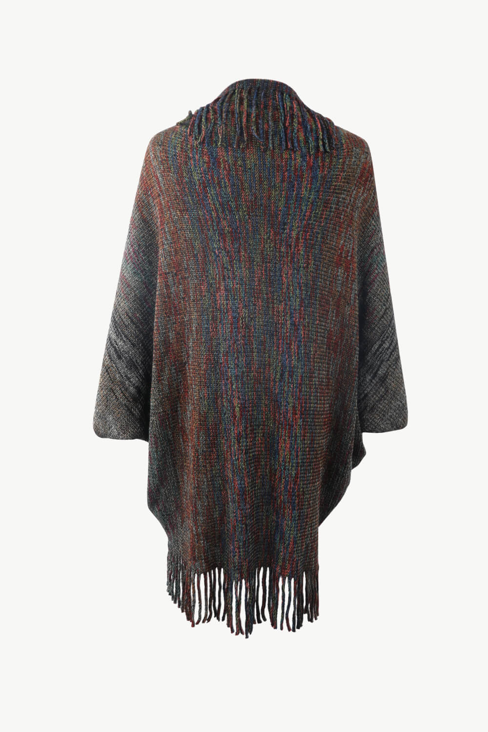 Multicolored Fringe Trim Poncho - Image 14