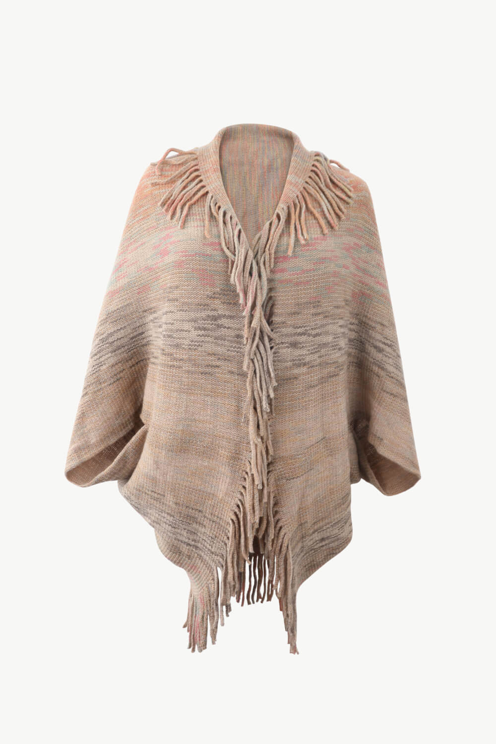 Multicolored Fringe Trim Poncho - Image 16