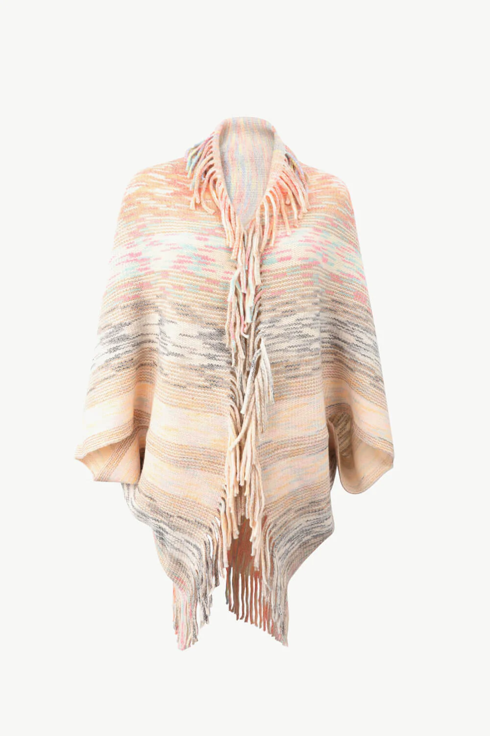 Multicolored Fringe Trim Poncho - Image 5