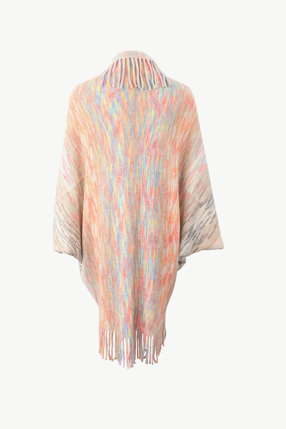 Multicolored Fringe Trim Poncho - Image 6