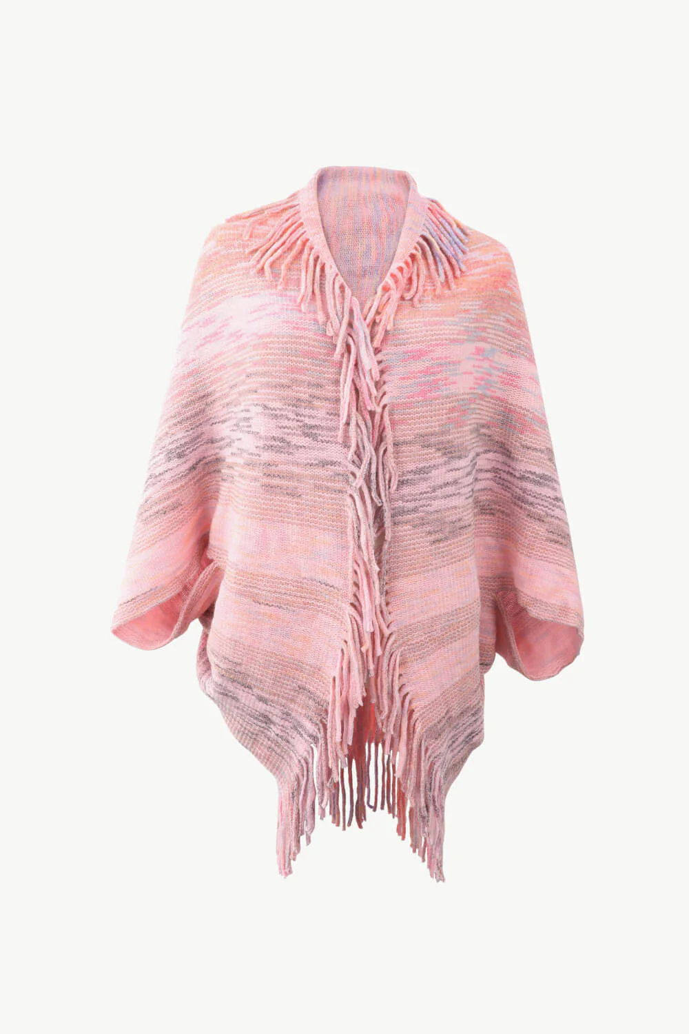 Multicolored Fringe Trim Poncho - Image 7