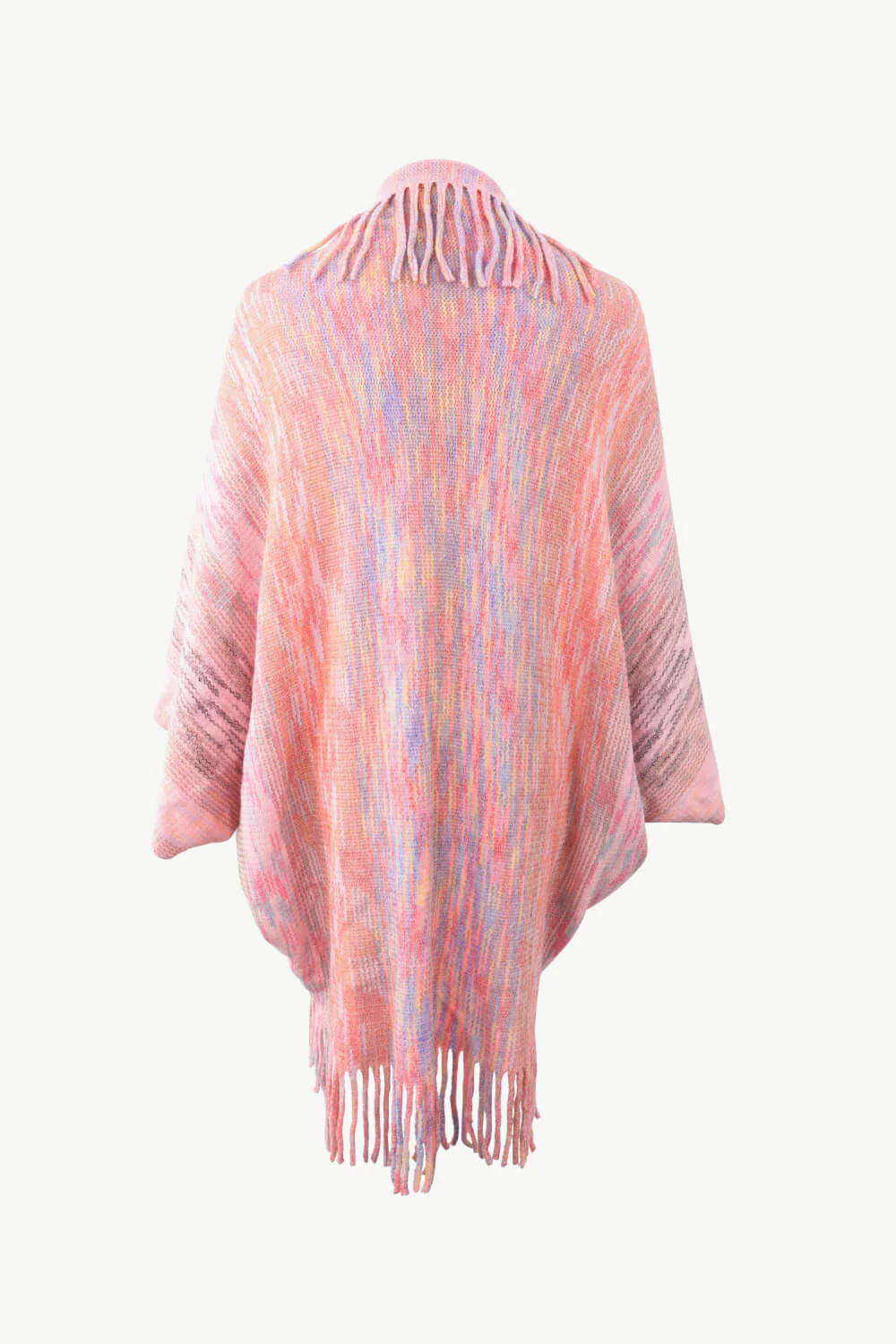 Multicolored Fringe Trim Poncho - Image 8