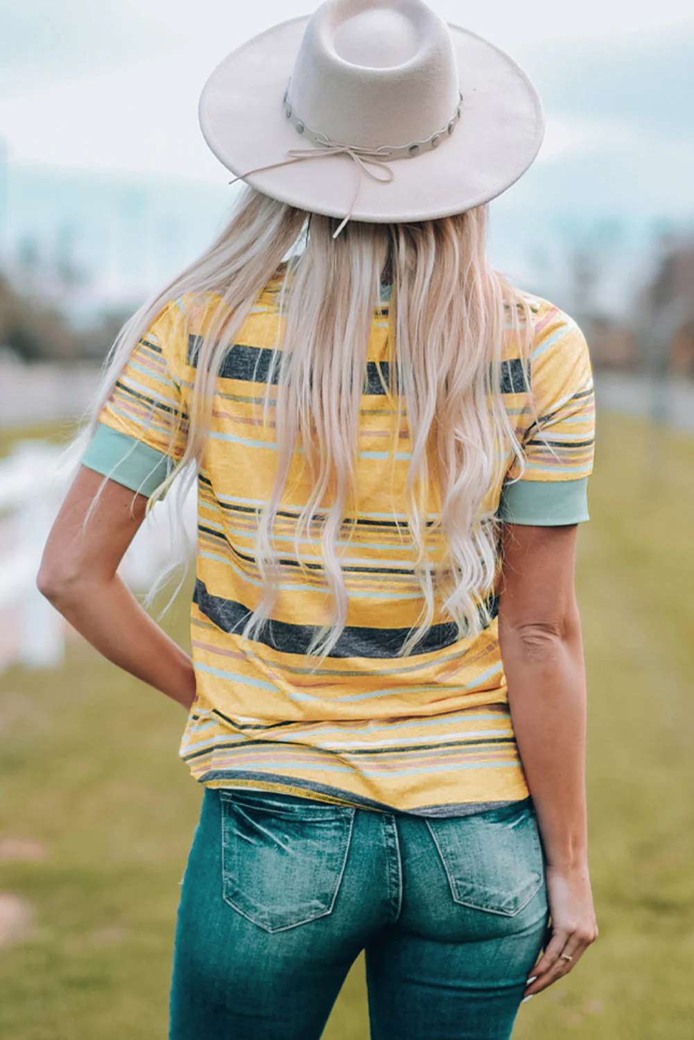 Multicolored Striped Round Neck Tee Shirt - Image 2
