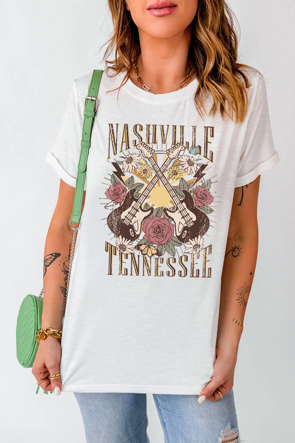 NASHVILLE TENNESSEE Cuffed Tee Shirt - Image 3