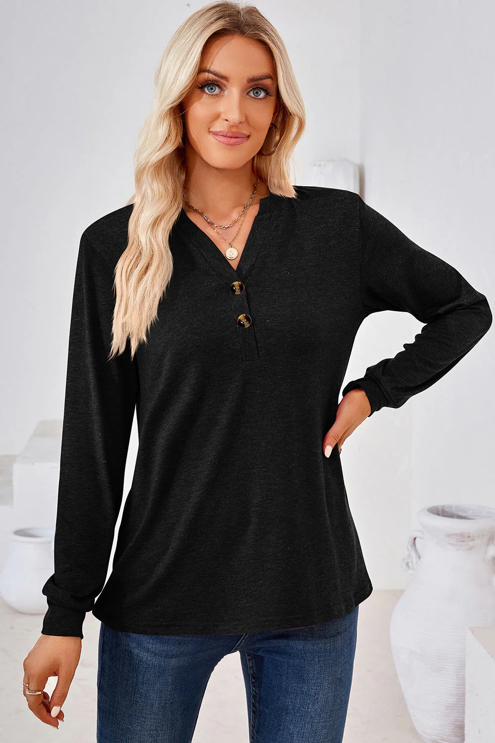 Notched Long Sleeve T-Shirt - Image 17