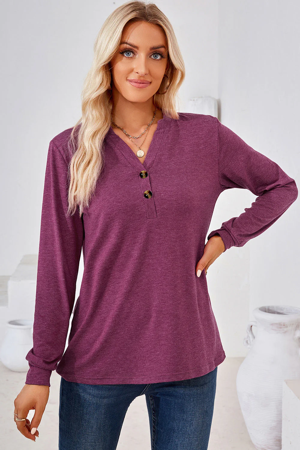 Notched Long Sleeve T-Shirt - Image 21
