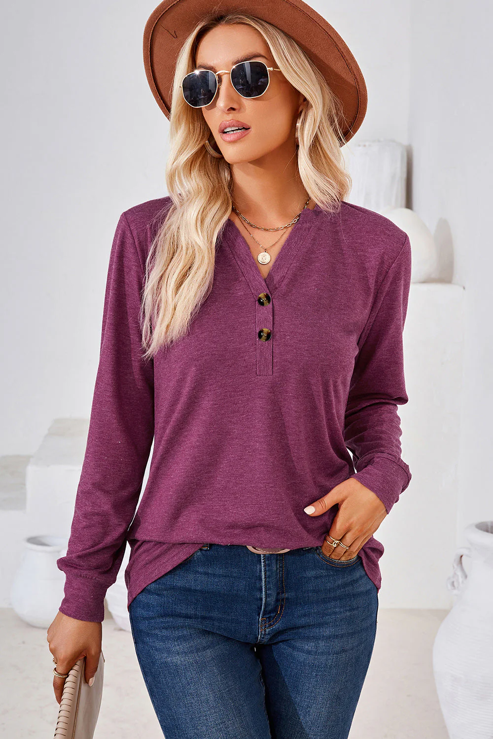 Notched Long Sleeve T-Shirt - Image 23