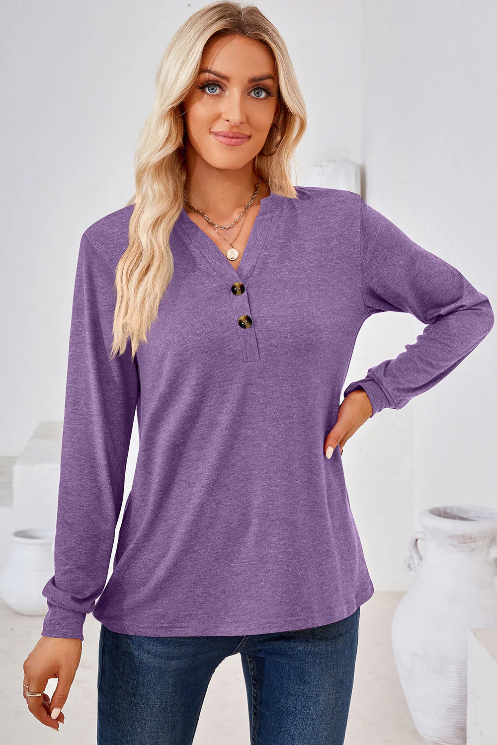Notched Long Sleeve T-Shirt - Image 25