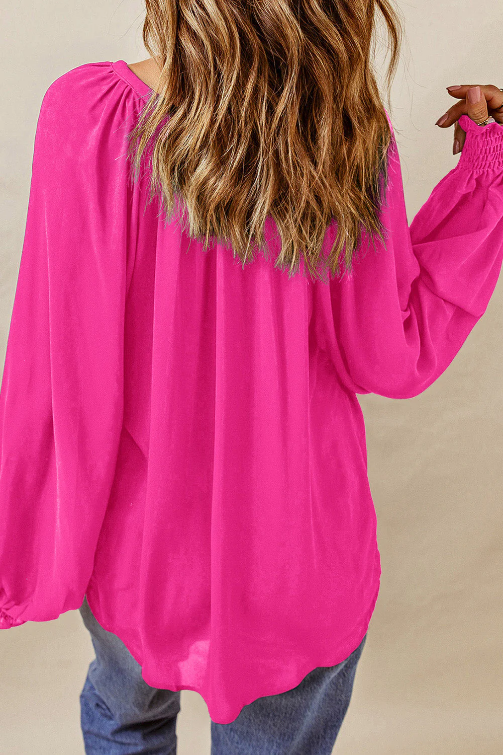Notched Neck Lantern Sleeve Blouse - Image 2