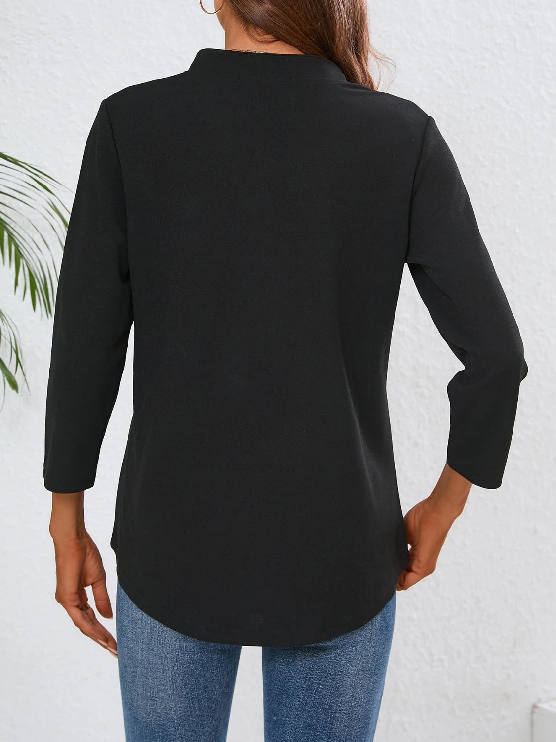 Notched Three-Quarter Sleeve Top - Image 2