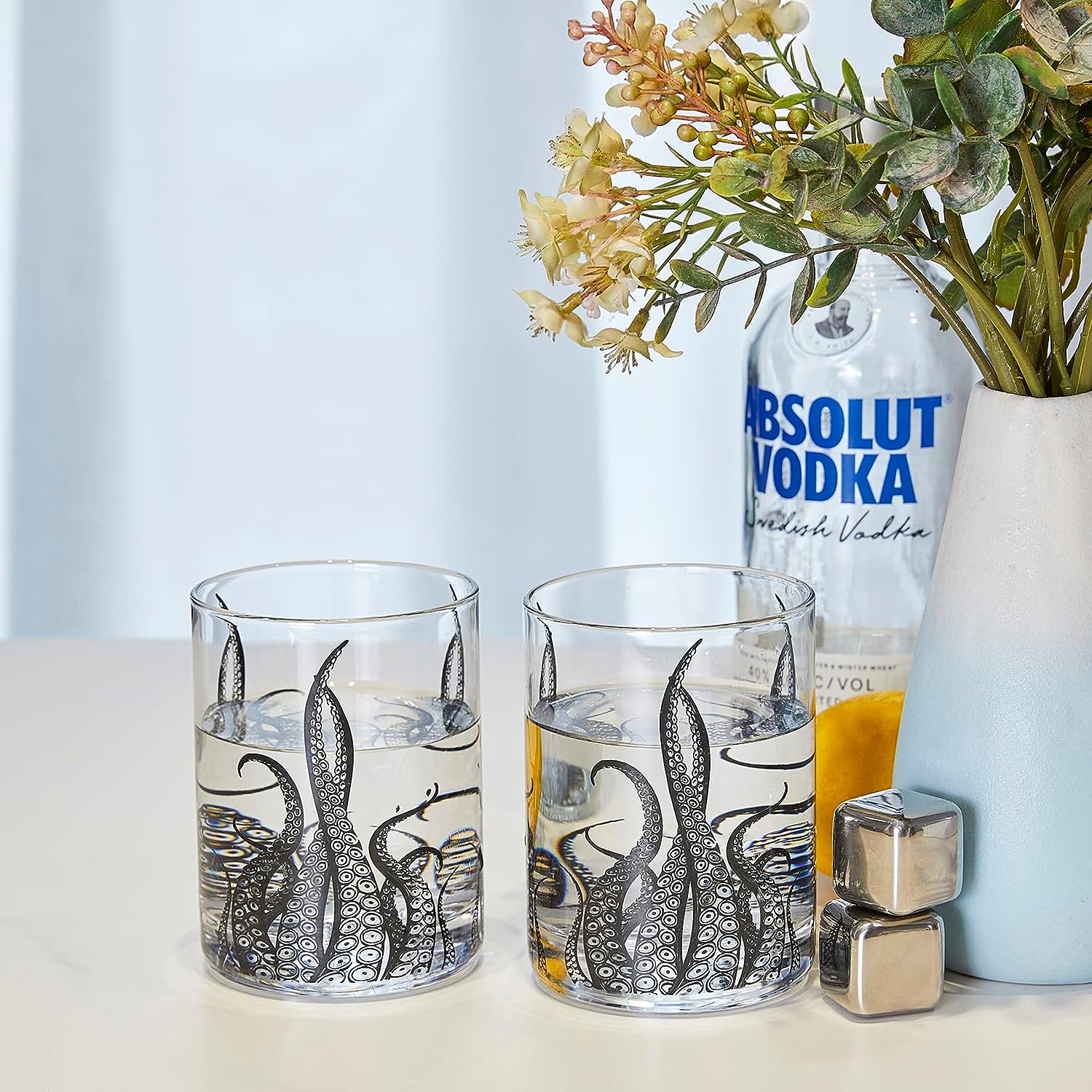 Octopus Tentacle Whiskey Glassware | Set of 2 | 9 OZ Handmade Craft Beer, Cocktail, Water, Bar Rock Glass - Kraken Tumbler Gift Set, Old Fashioned Rocks Glasses, Antique Design Extraordinary Detail by The Wine Savant - Image 2