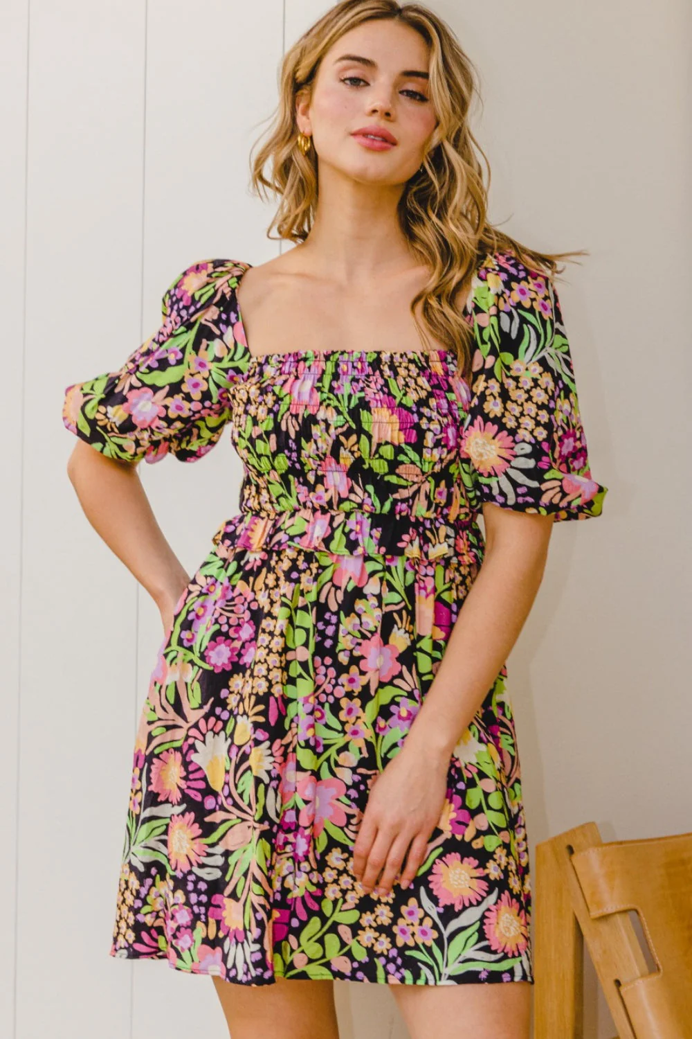 ODDI Full Size Floral Tie-Back Mini Dress - Image 3