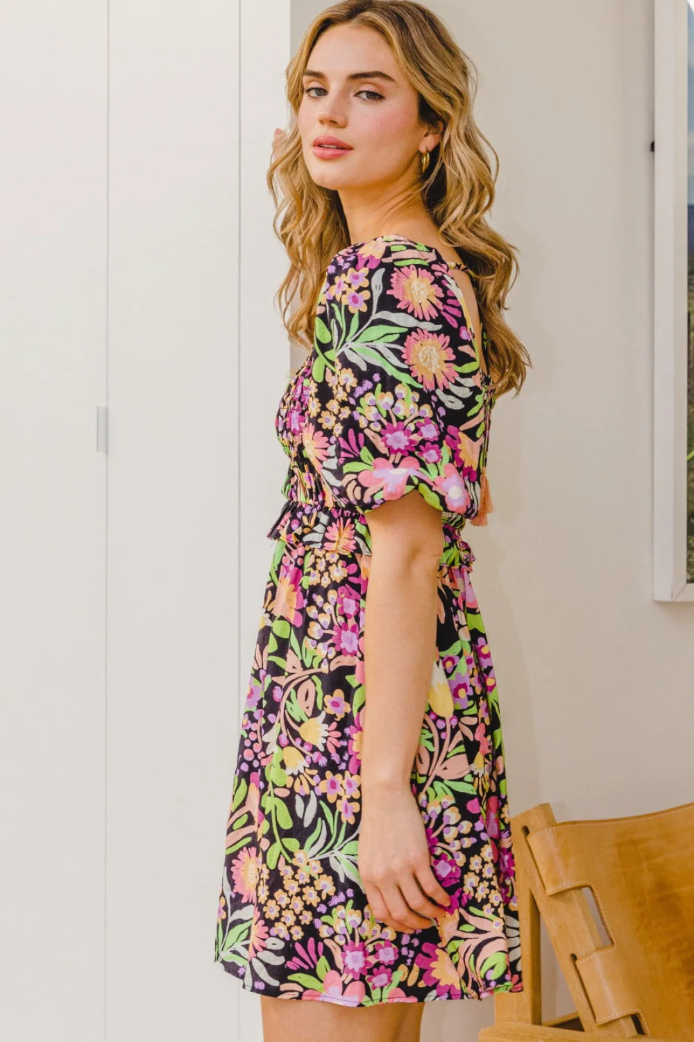 ODDI Full Size Floral Tie-Back Mini Dress - Image 4