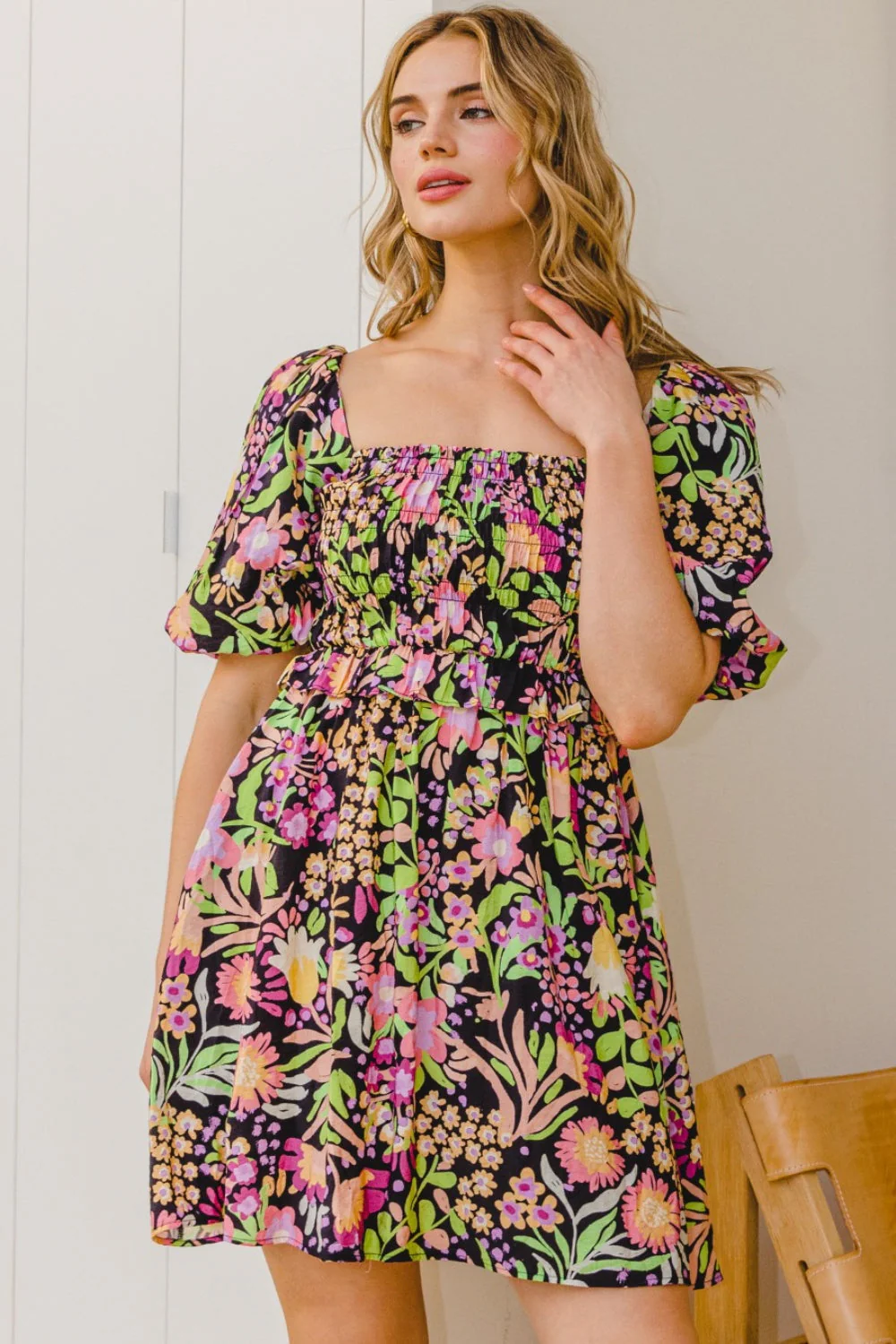 ODDI Full Size Floral Tie-Back Mini Dress - Image 5