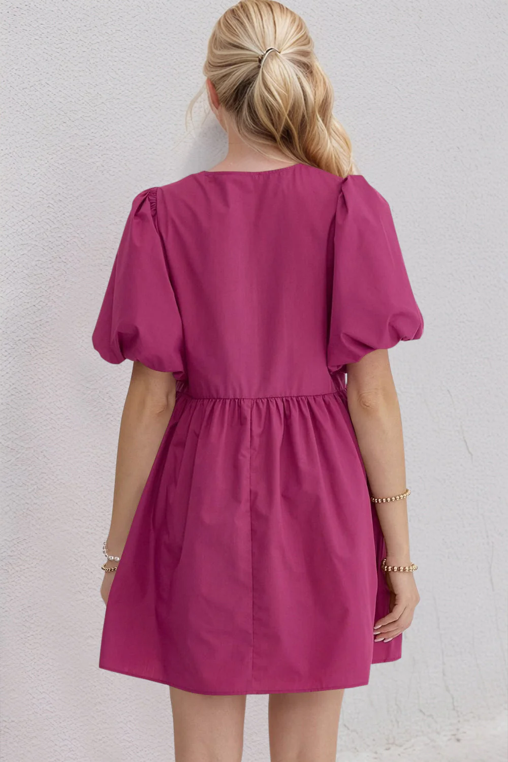 Oh Bow Ruched Puff Sleeve Mini Dress - Image 2