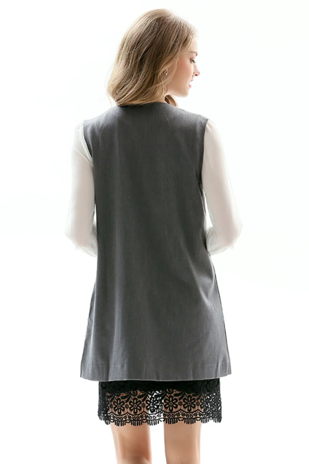 One-Button Sleeveless Longline Blazer - Image 2