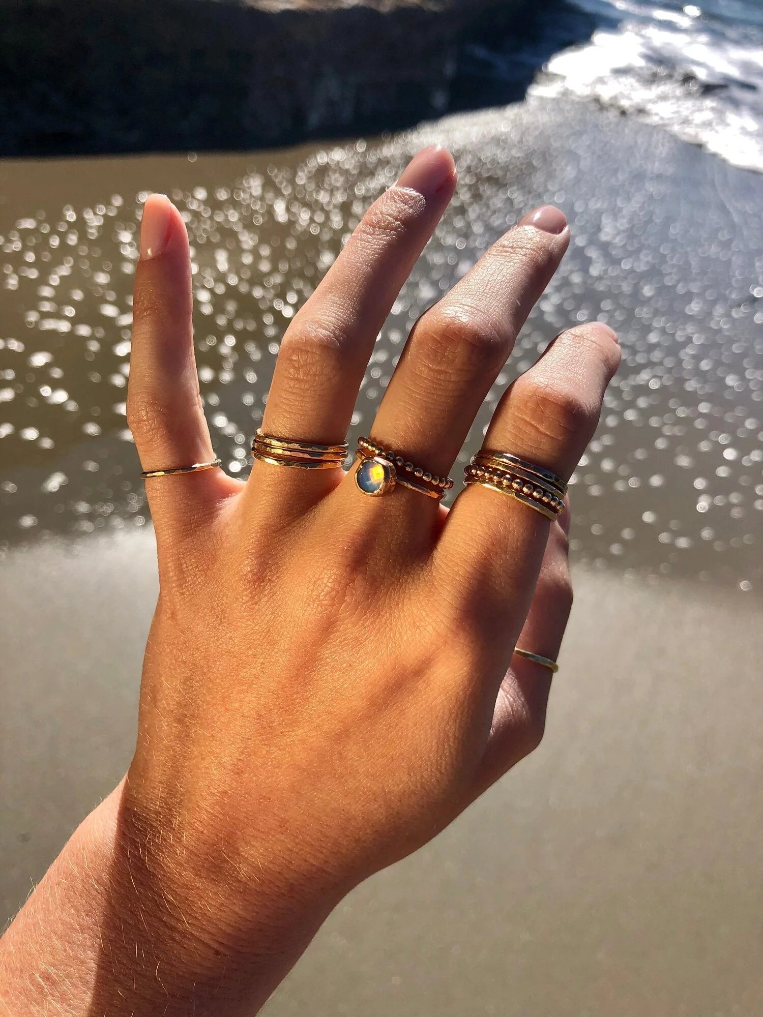 Opal Hammered Gold Ring by Toasted Jewelry - Image 3