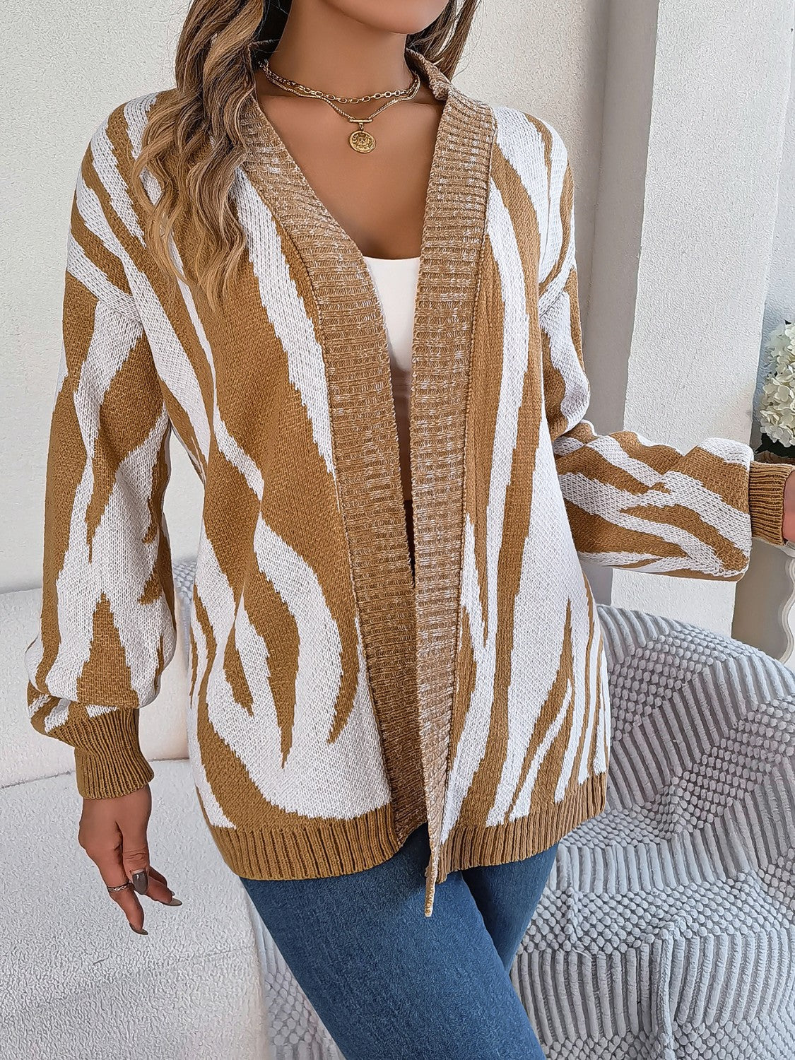 Open Front Animal Print Cardigan - Image 2