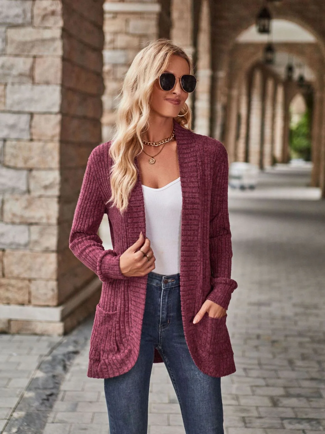 Open Front Cardigan with Pockets - Image 2