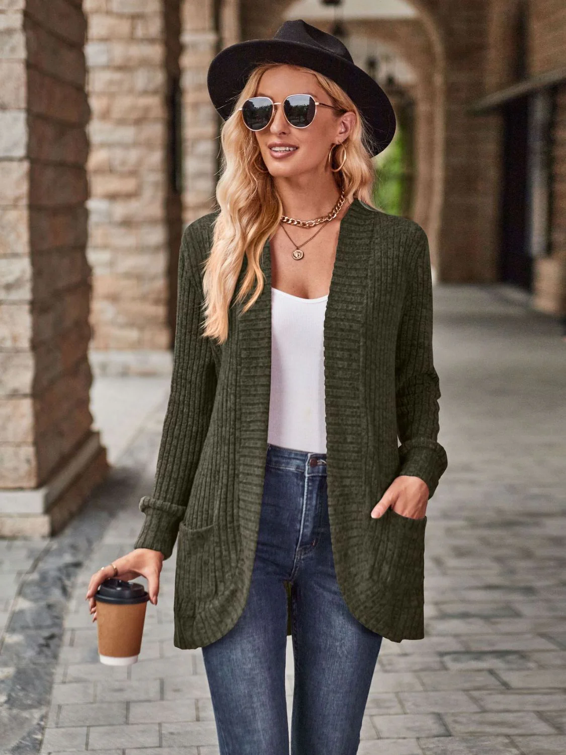 Open Front Cardigan with Pockets - Image 4