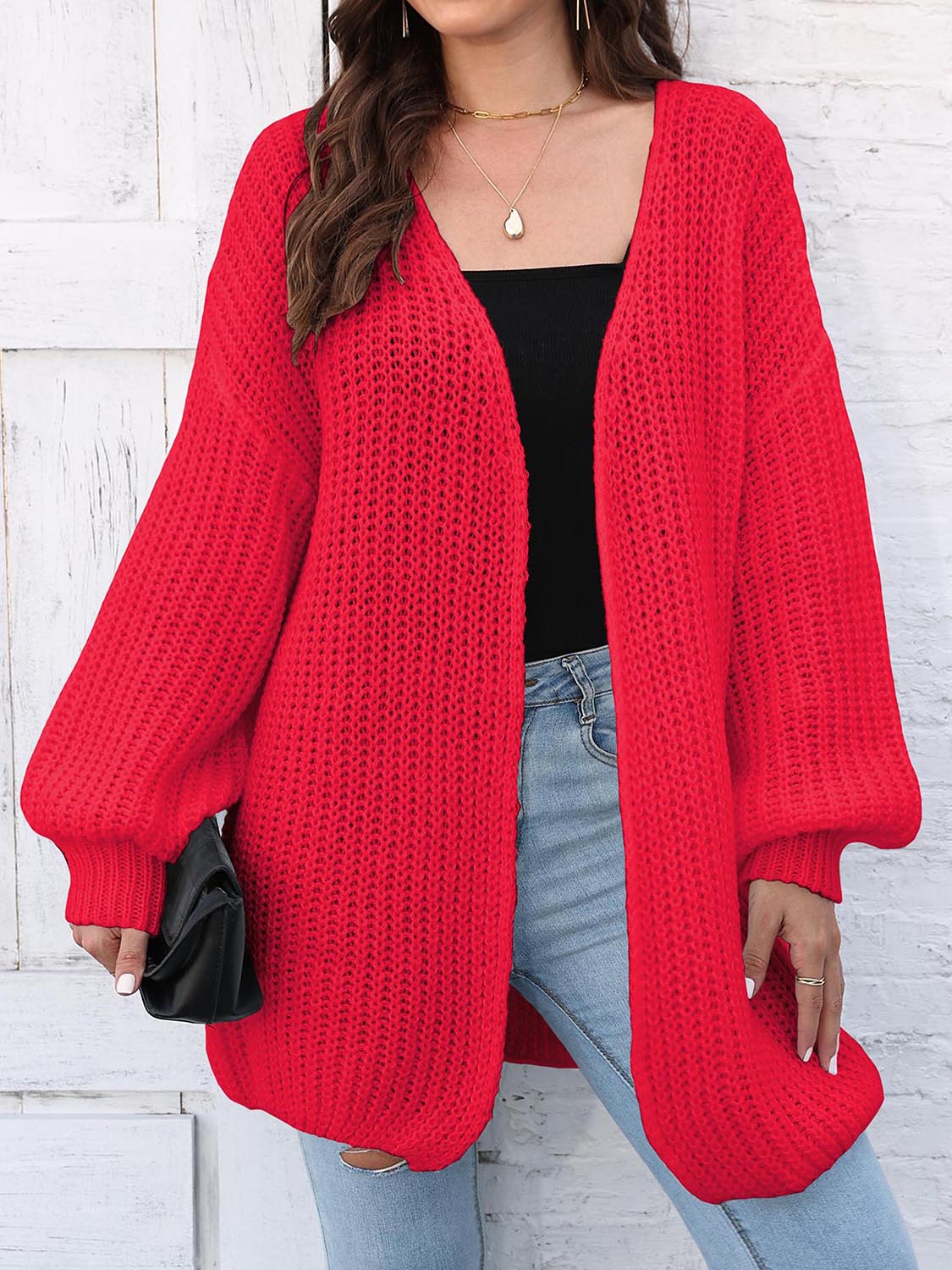Open Front Dropped Shoulder Longline Cardigan - Image 10