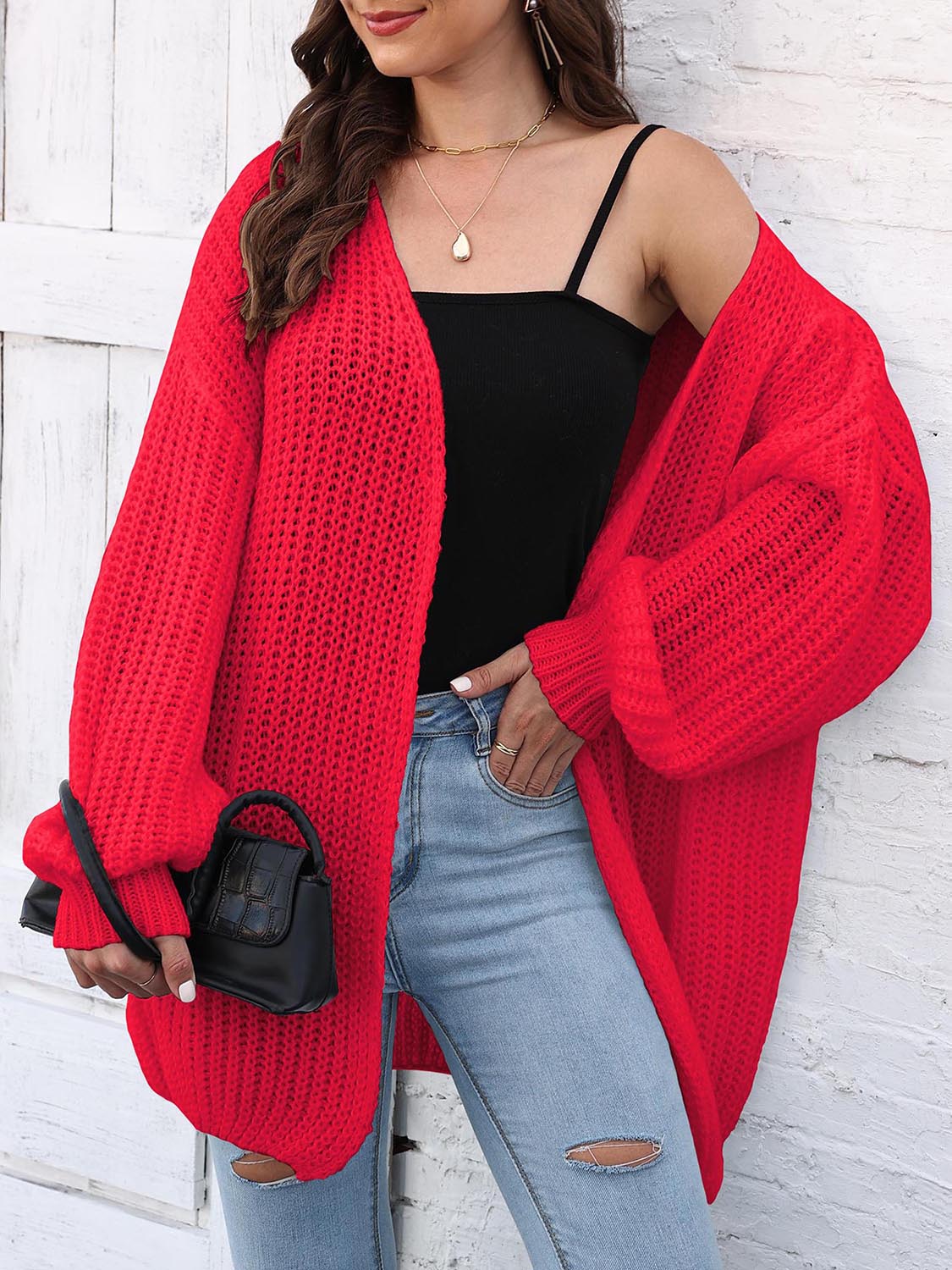 Open Front Dropped Shoulder Longline Cardigan - Image 11