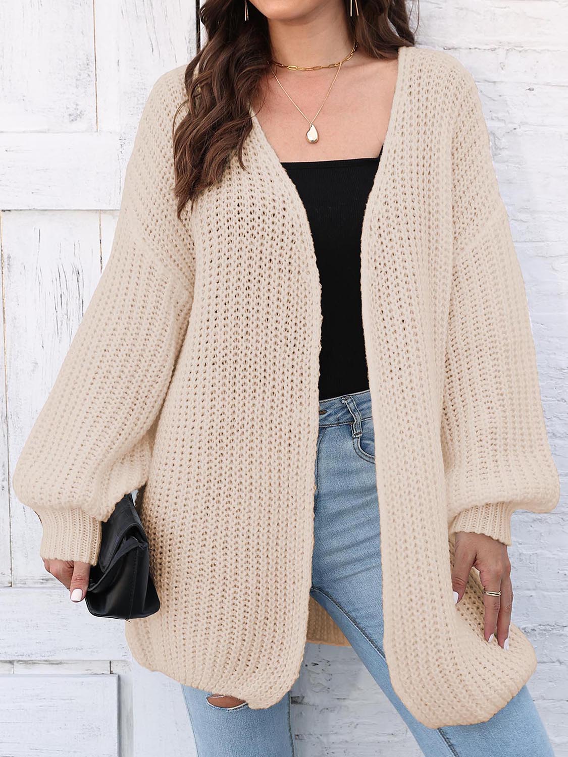 Open Front Dropped Shoulder Longline Cardigan - Image 13