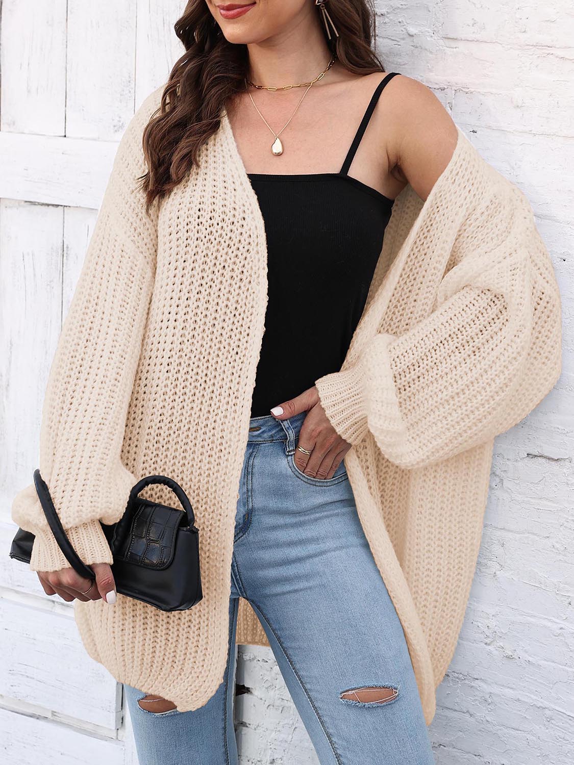 Open Front Dropped Shoulder Longline Cardigan - Image 14