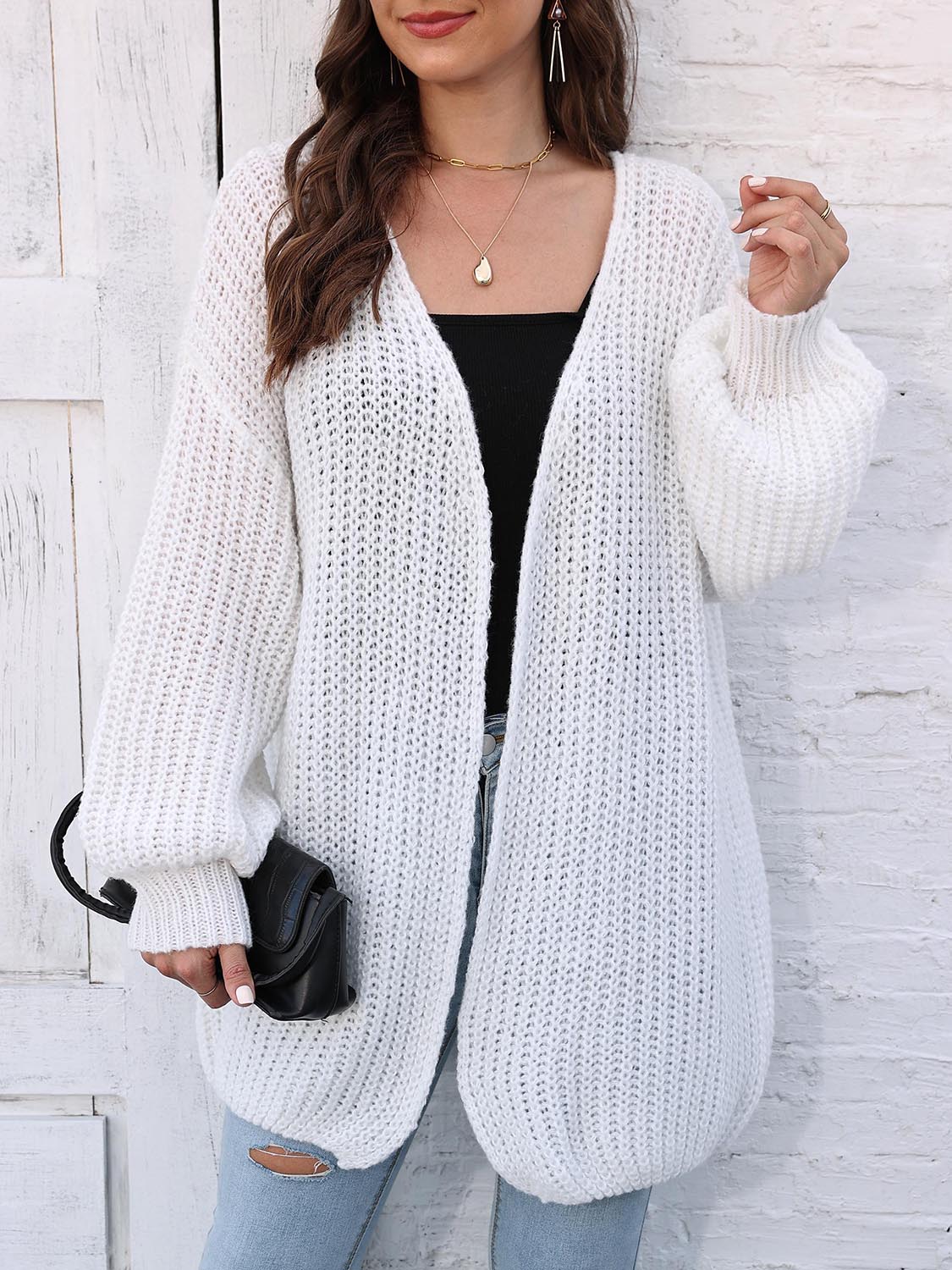 Open Front Dropped Shoulder Longline Cardigan - Image 16