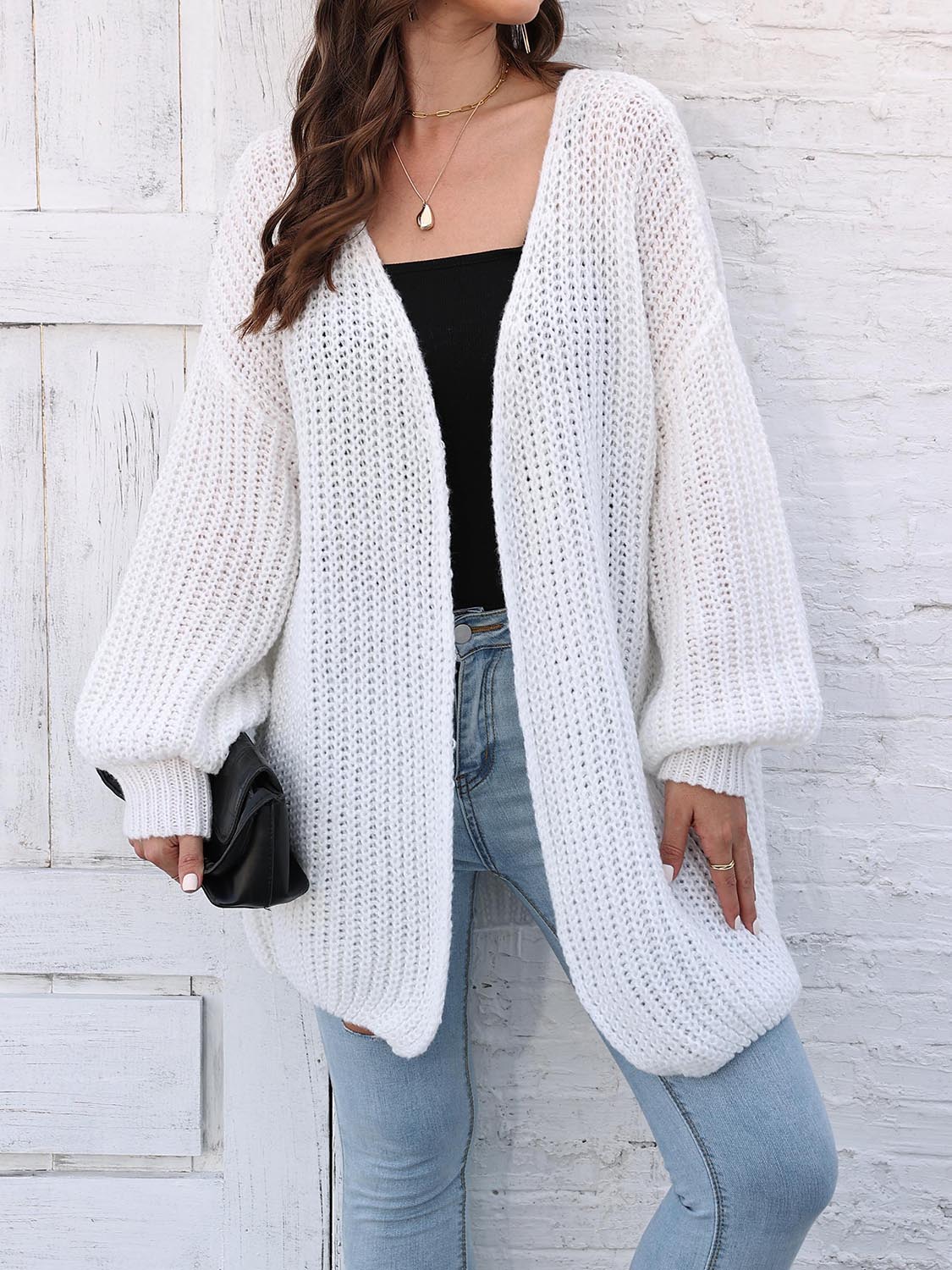 Open Front Dropped Shoulder Longline Cardigan - Image 17