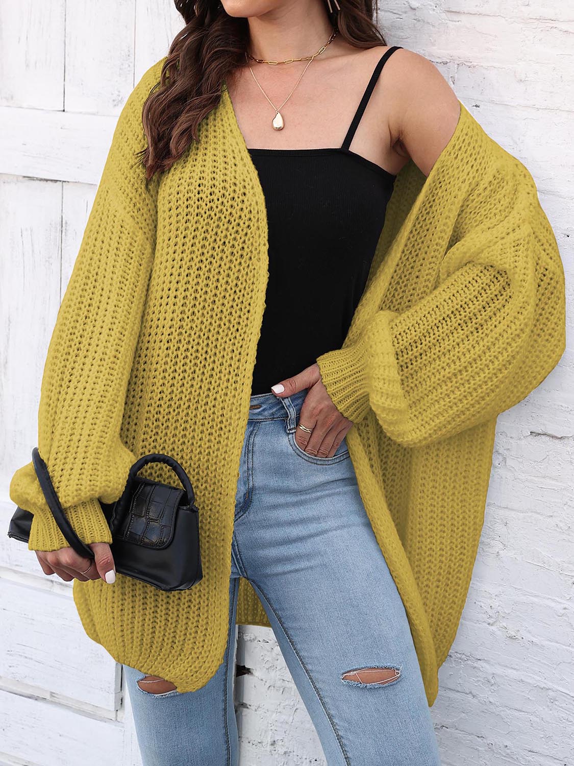 Open Front Dropped Shoulder Longline Cardigan - Image 3